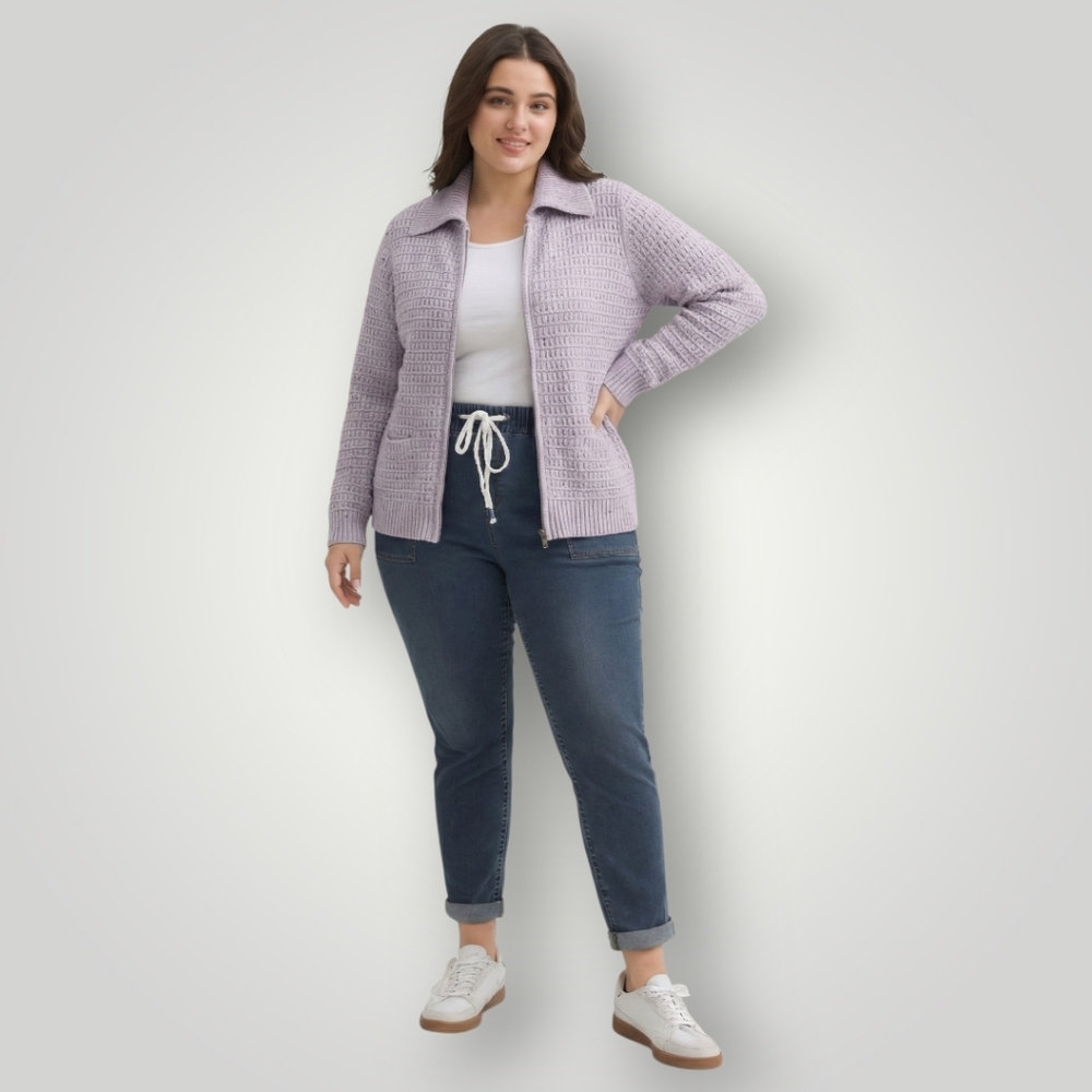 Talbots Petite LP Lavender Zip Cardigan Waffle Knit Quiet Luxury Old Money Cotta